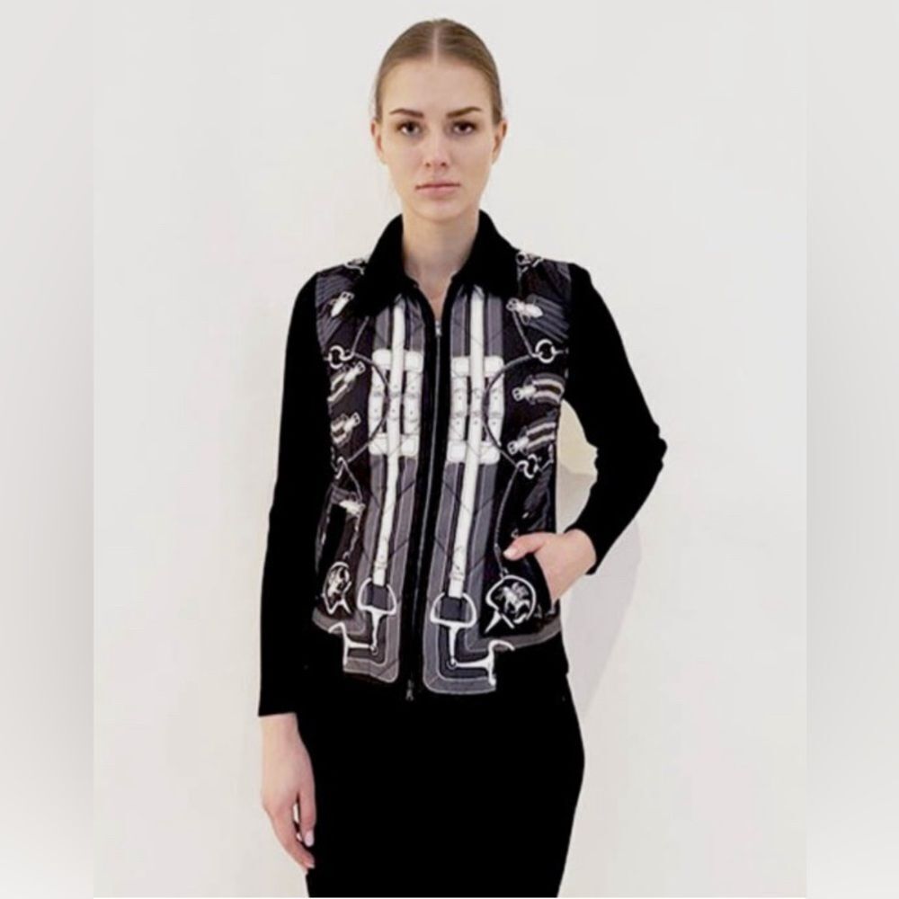 Rani Anabella CASHMERE KNIT-SILK PRINTED SWEATER: STIRRUPS BLACK-BLACK KNIT